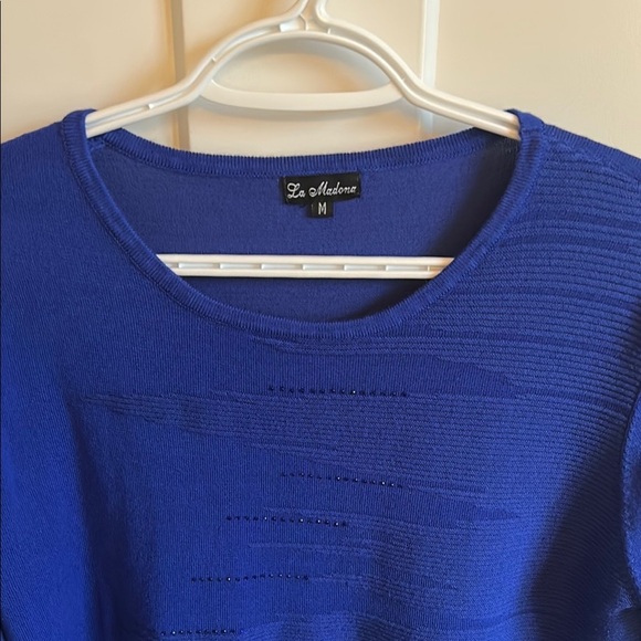 La Madona Women's Blue Crew Neck Sparkly 3/4 Sleeve Sweater, size M - Picture 2 of 7